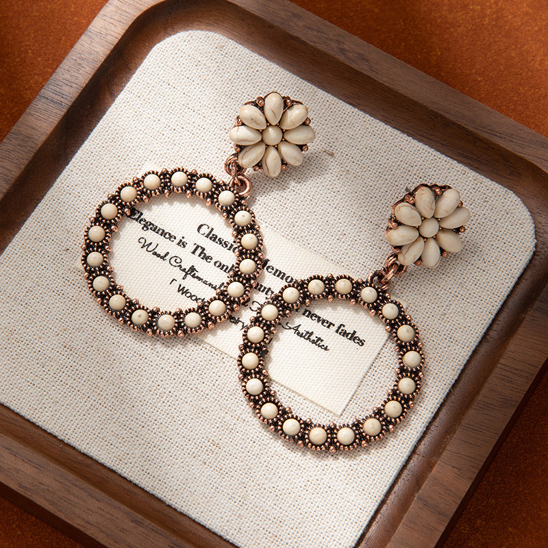 Wholesale Diamond leopard print turquoise earrings bohemian style earrings